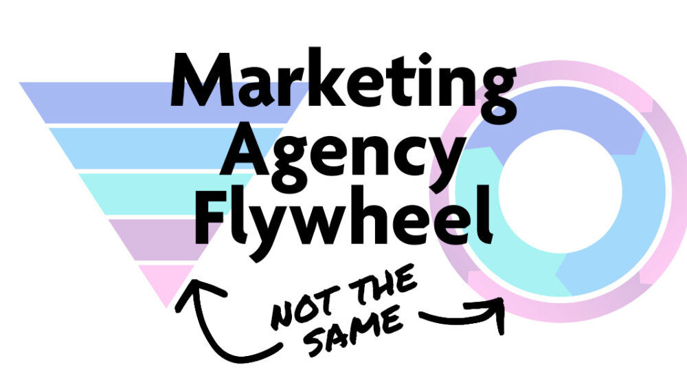 Marketing Agency Flywheel graphic with colorful geometric shapes and the phrase "NOT THE SAME," illustrating the concept of the Client Magnet Flywheel for customer engagement and retention strategies.