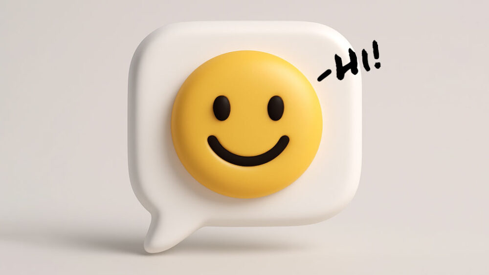 Smiley face emoji with speech bubble and 'Hi!' text, representing friendly communication and user engagement for CloseBot's AI booking platform.