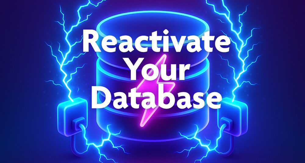 Reactivation of database illustration with electric sparks and bold text "Reactivate Your Database," emphasizing AI appointment setter strategies for lead engagement.