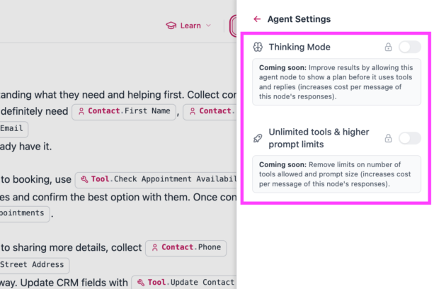 thinking mode agents and no tool limits