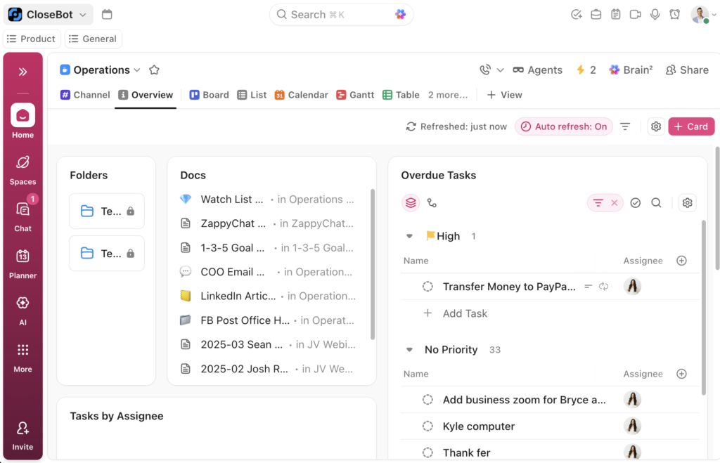 closebot uses clickup for managing internal work